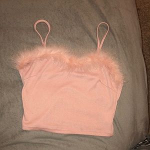 Pink fuzzy lined crop top